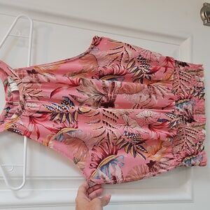 Joie Feather Print Halter Top Smocked‎ Hem Lightweight Boho Size Small In Pink